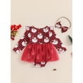 thumbnail image 3 of GXFC Infant Baby Girl Christmas Romper Dress Newborn Santa Claus Print Long Sleeve Bodysuits Dress Crew Neck Tulle Patchwork Jumpsuit with Bow Headban Fashion Cute Casual Party Clothes 0-18M, 3 of 7