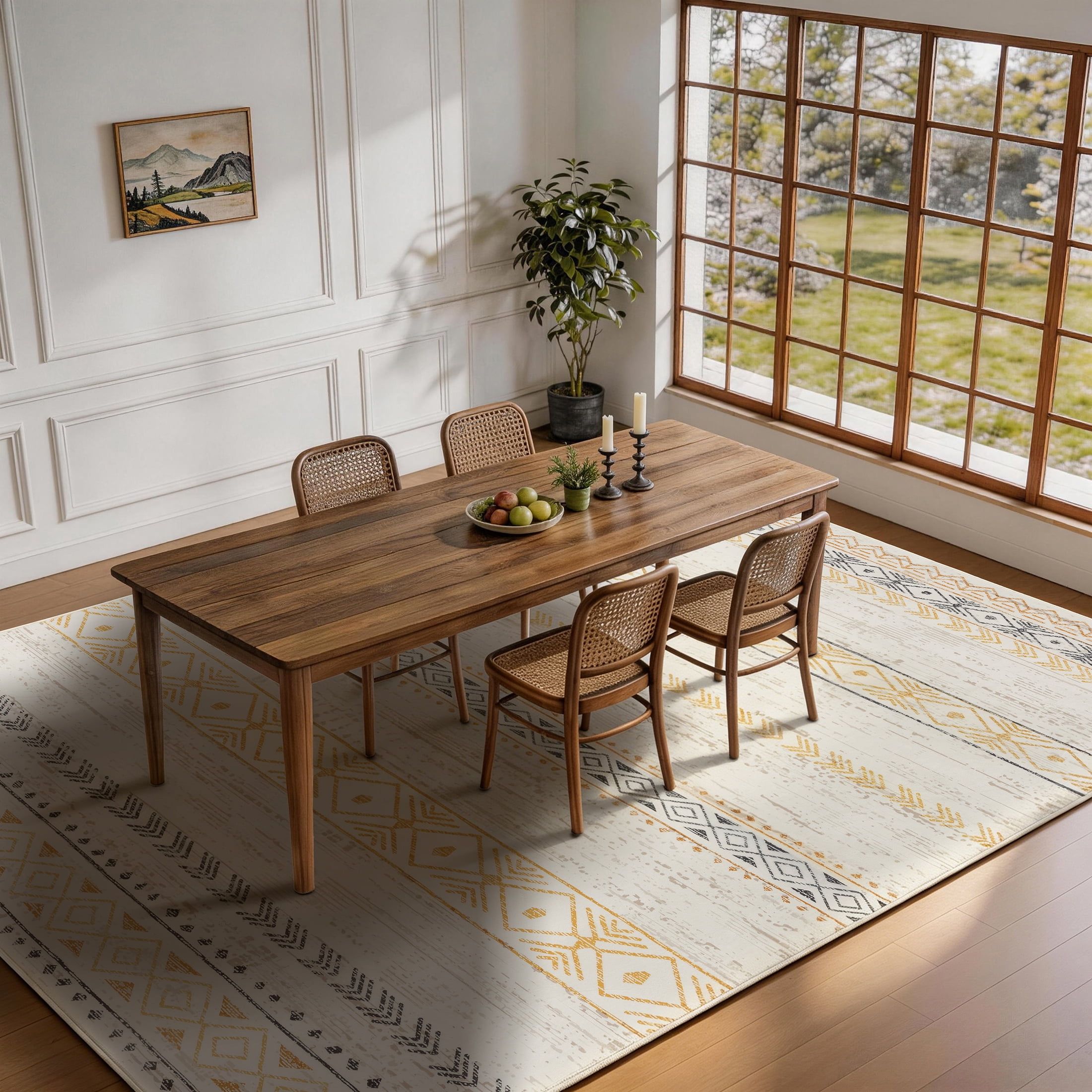 SONORO KATE 10'x12' Area Rugs for Living Room, Machine Washable Geometric Stripe Non Slip Soft Indoor Area Carpet, Brown