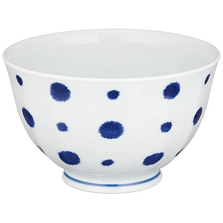

Hasamiyaki lightweight Japanese-style bowl with indigo aidama chamfers indigo-dyed polka dots microwavable dishwasher-safe made in Japan. 32565