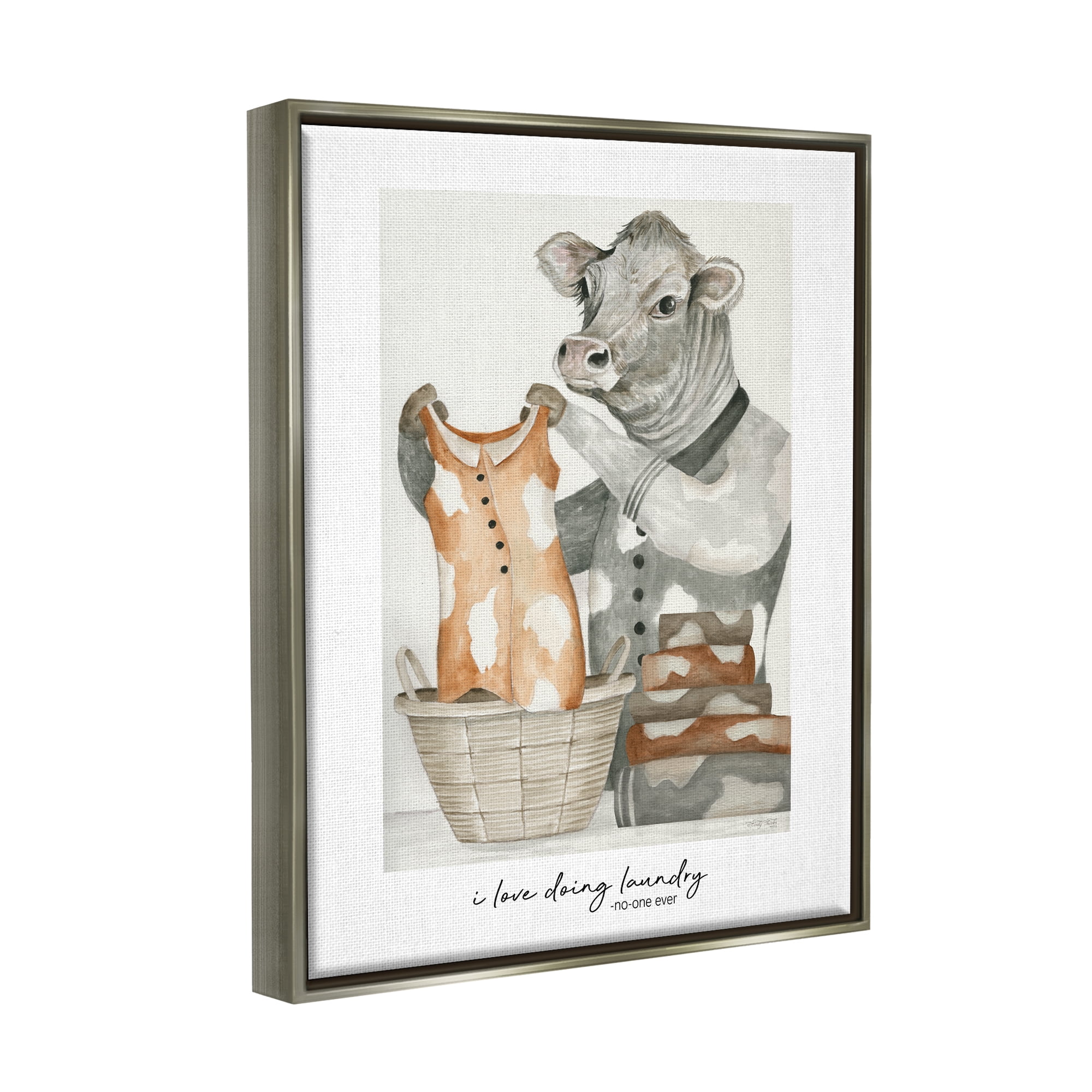 Stupell Industries Funny Laundry Cow Phrase Animals & Insects Painting Gray Floater Framed Art Print Wall Art, 25 x 31
