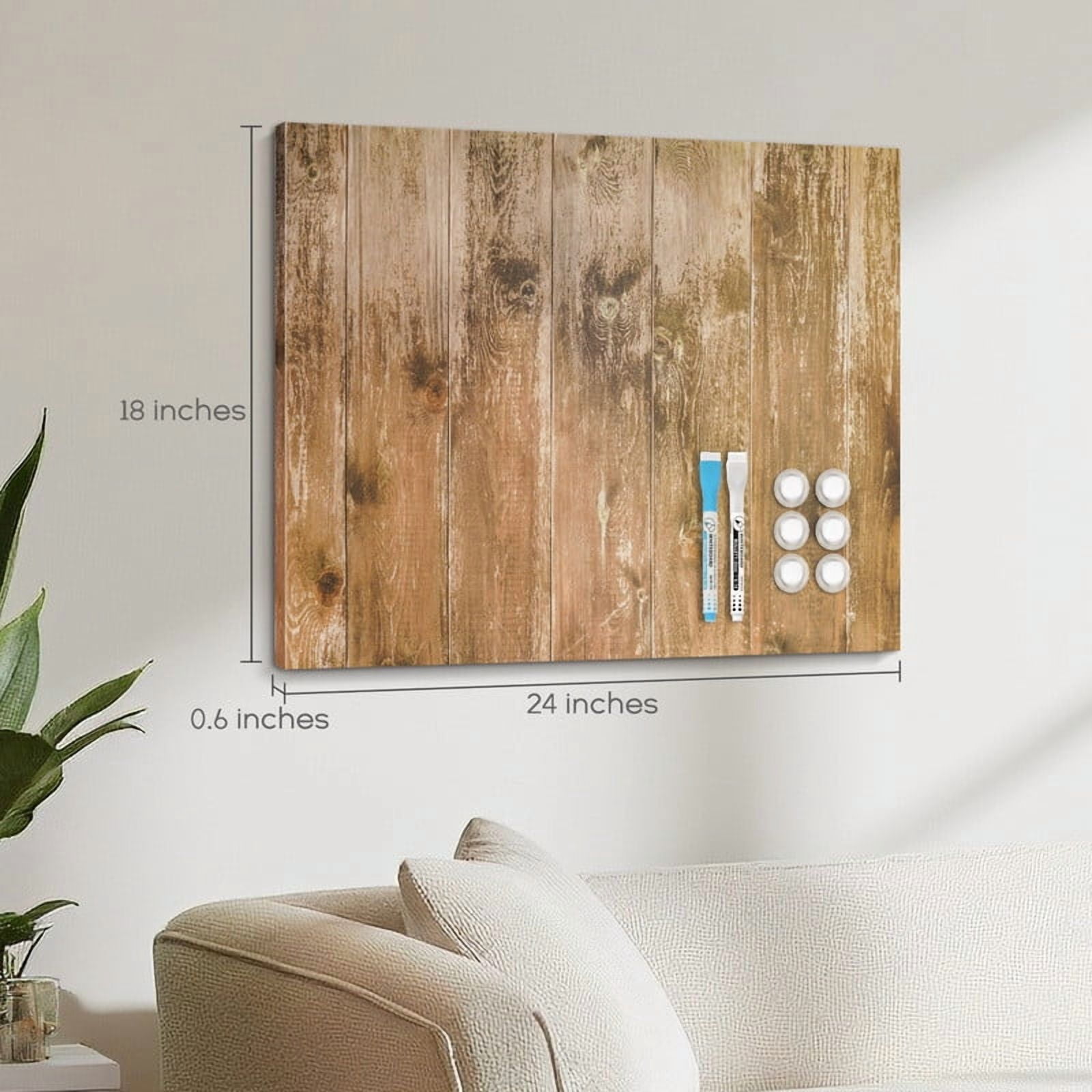 Magnetic Boards for Wall Dry Erase Board 18 x 24 inches Decorative White Board for Wall with Design, Home Office Wall Decor, Includes Markers and Magnets Brown Wooden Planks