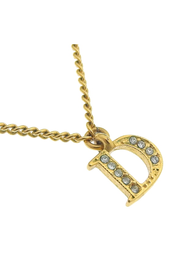Pre-Owned Christian Dior logo necklace, gold plated, approximately 8.1g, women's.