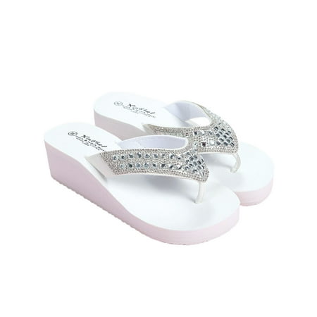 

Fangasis Flip Flops for Women s Clip Toe Thong Wedge Sandals Summer Beach Rhinestone Wedding Shoes With Bling for Ladies