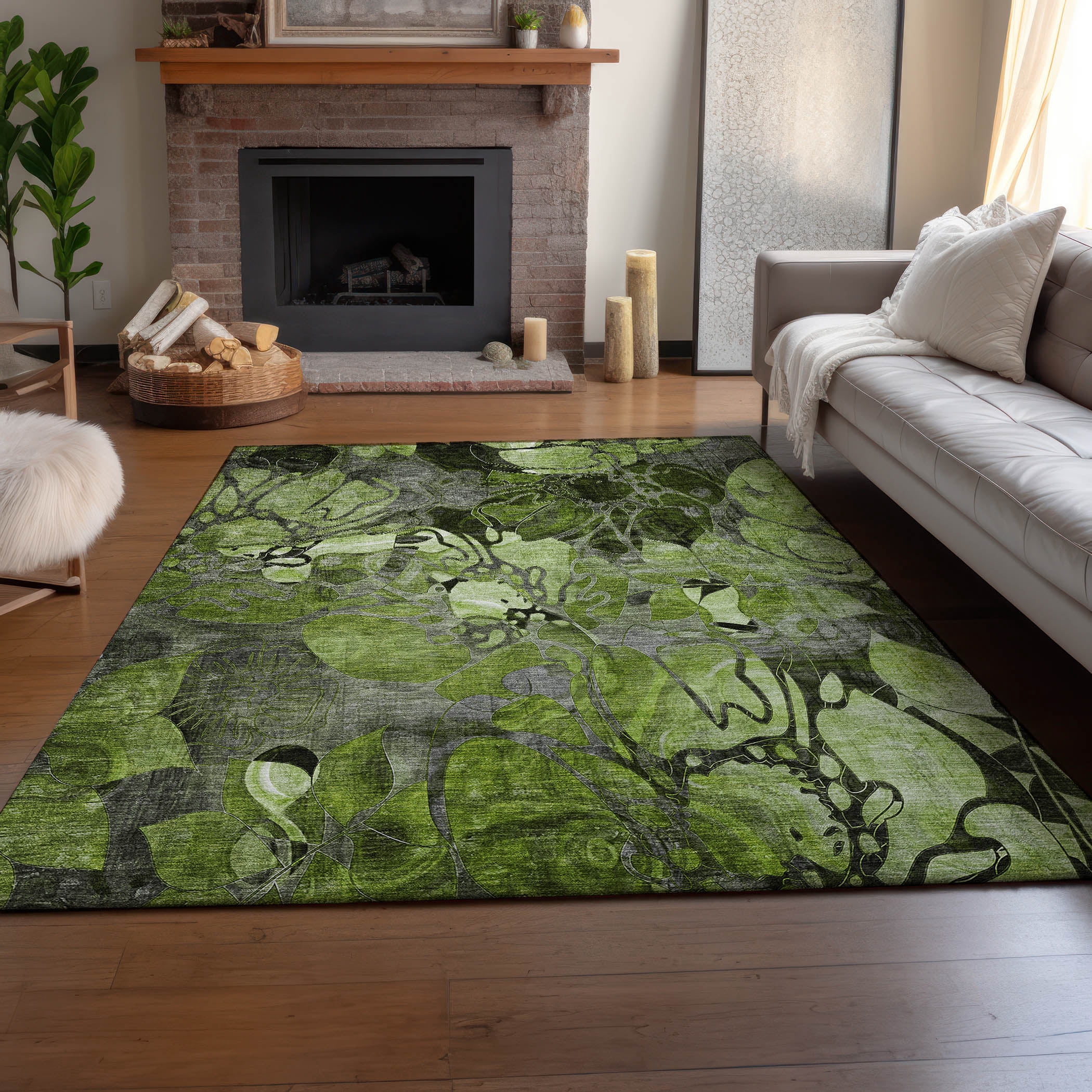 Addison Rugs Mayfield Washable Transitional Floral Fern Rectangle Rug, 10' x 14'