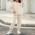 thumbnail image 6 of Acaics Girls' 2 Piece Fleece Tracksuit Set: Stand Collar Button Up Long Sleeve Jogger Outfit, Warm Loungewear for Girls Ages 1–10, 6 of 8