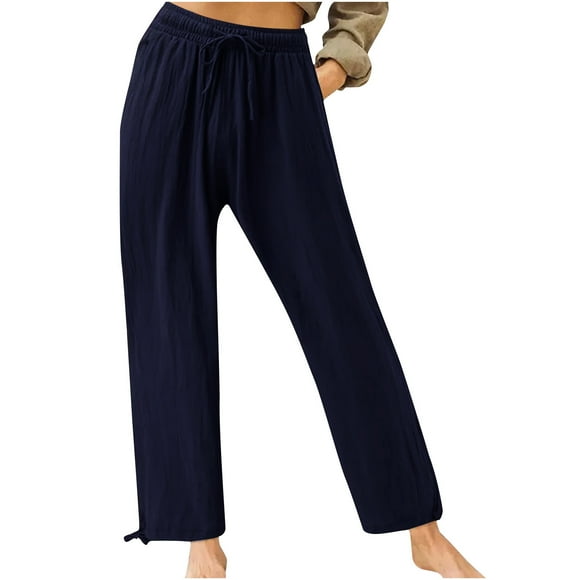 Cameland Plus Size Pants for Women Summer High Waisted Wide Leg Pants Casual Elastic Waist Palazzo Pants Beach Pants with Pockets