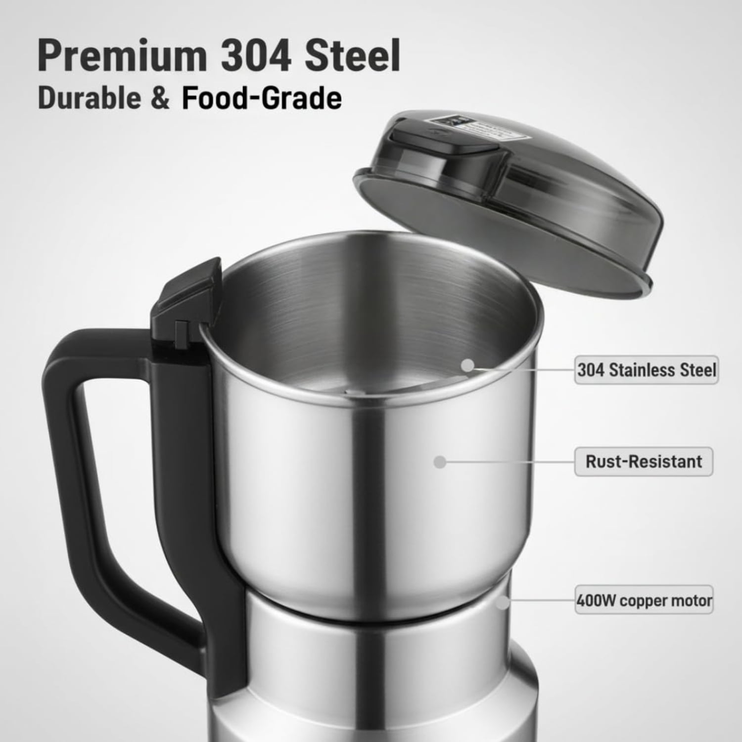 Electric Coffee & Spice Grinder, 400W 14oz Large Capacity with 304 Stainless Steel Blades, Fine Powder Grinder for Beans, Herbs, Grains, Nuts – Compact & Easy to Use