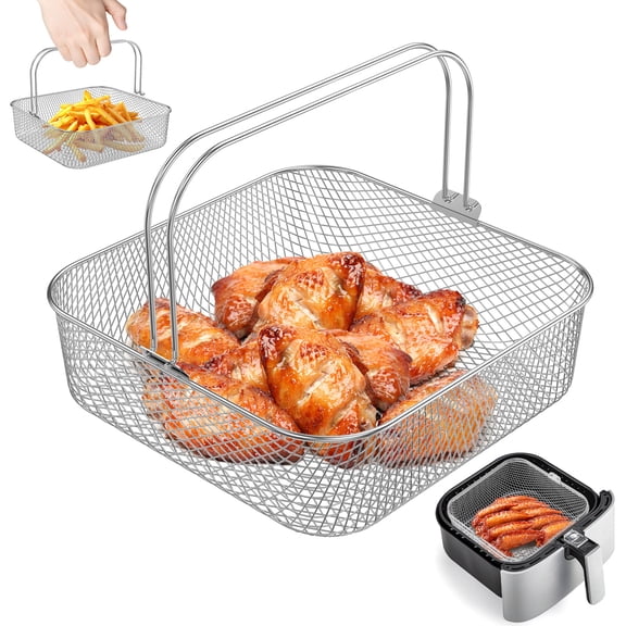 Square Air Fryer Basket for 5.8QT 6QT Air Fryer Accessories, 304 Stainless Steel Mesh Basket with Handle Replacement Accessory for 6QT Instant Vortex for XXL