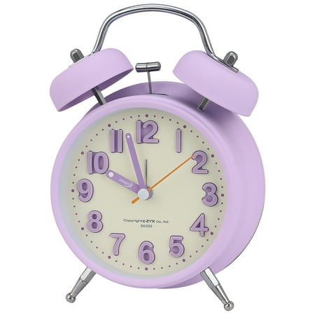 Unique Bargains Loud Alarm Twin Bell Alarm Clock Purple 4.6L x 2.2W x 6.6H