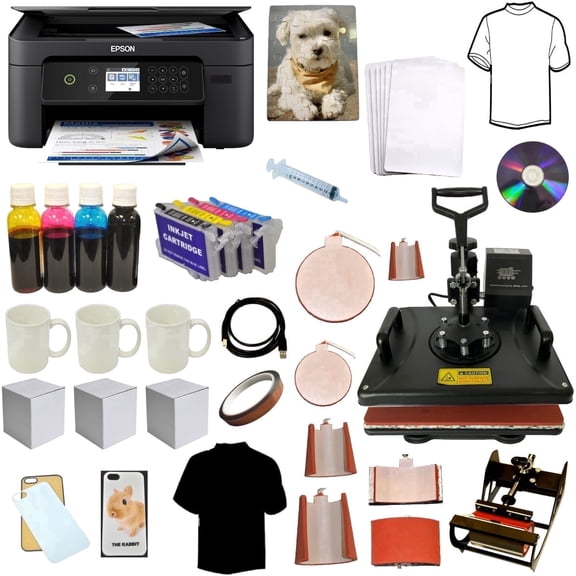 8in1 Multifunction Heat Press Transfer Machine with Printer Sublimation Ink Wireless Startup Bundle