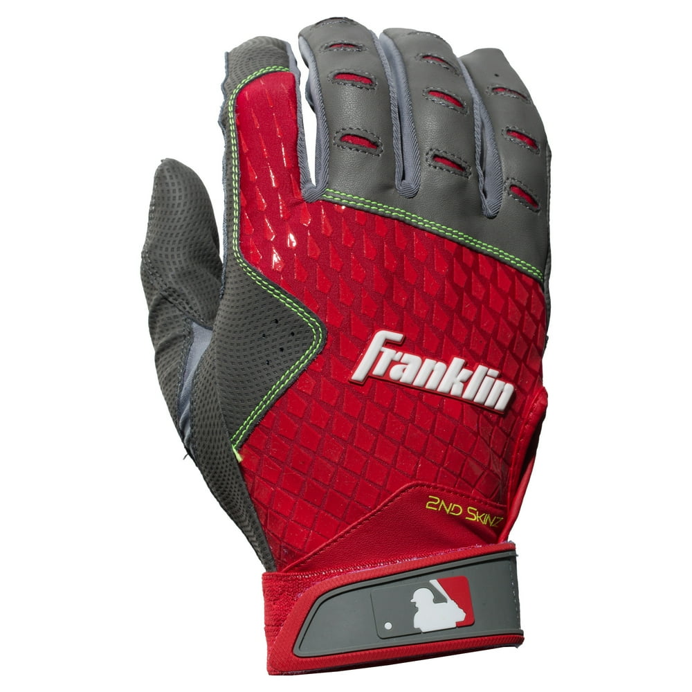Franklin Sports 2ndSkinz® Batting Gloves Gray/Red Adult Small