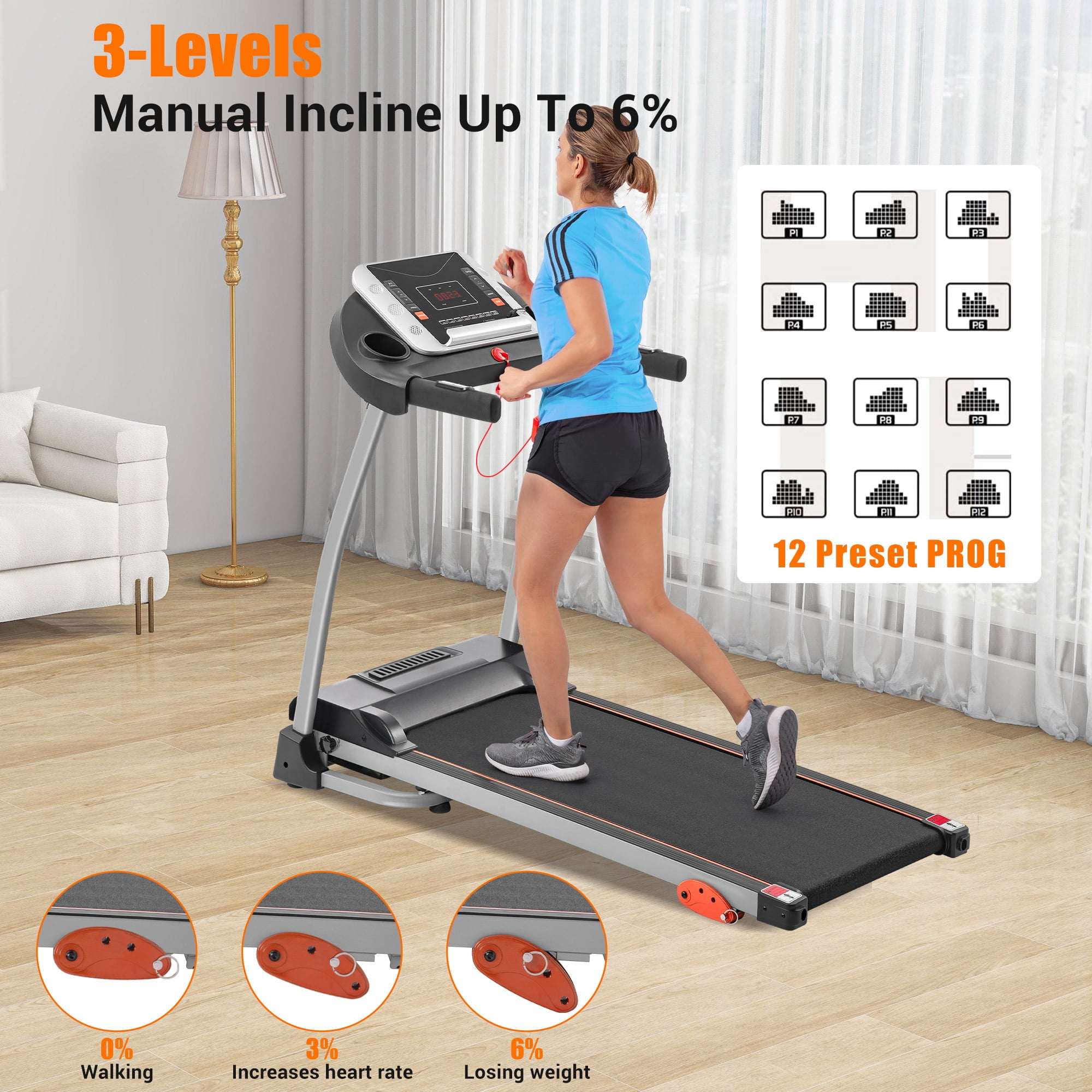 Aukfa Electric Treadmill with Incline, 300 lb Capacity Folding Treadmill, 7.5 mph Max Speed for Home Office