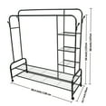 thumbnail image 2 of ALSO GO 3-In-1 Double Rod Clothes Rack with 4-Shelf, Metal Clothing Rack with Wheels & 4 Hooks, Portable Heavy Duty Garment Rack with Double Bottom Shelves, Freestanding Organizer  for Bedroom, Black, 2 of 11