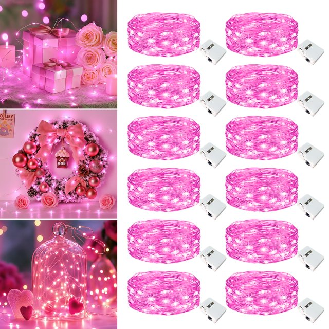 Fairdeer, 20 luces LED Fairdeer, 7 pies, funciona con pilas, paquete de 12 unidades, color rosa