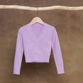 thumbnail image 2 of GiLiling Girls Knitted Deep V-Neck Cross Long Sleeve Ballet Wrap Front Loose Lightweight Sweater Dance Cardigan Pullover Tops Blouse (Purple, 3-4 Years), 2 of 7