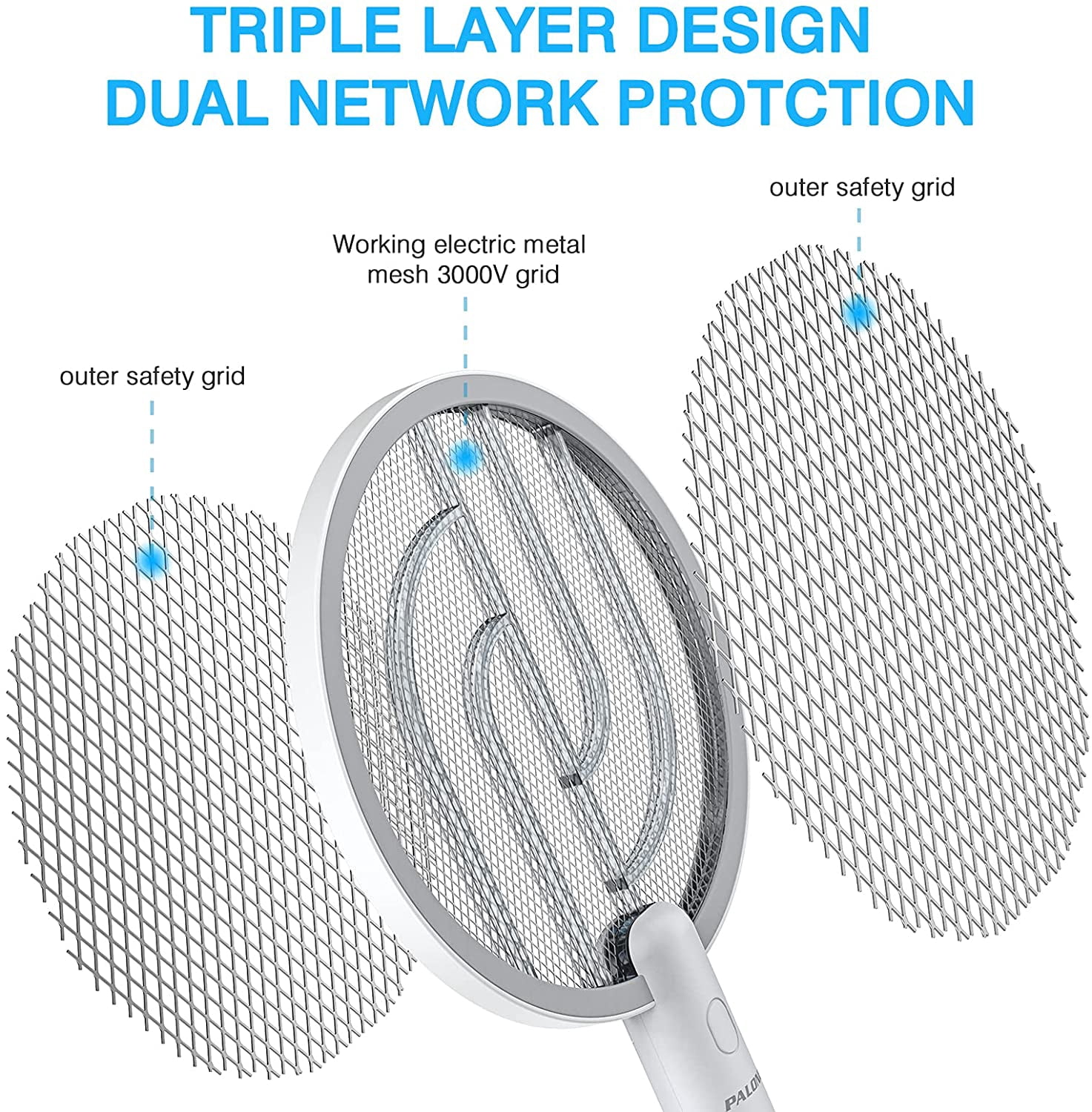 Bug Zapper, PALONE 2 in 1 USB Rechargeable Electric Fly Swatter Lamp & Racket, 3000V Pest Insects Control Flying Bugs Trap Mosquito Killer for Home, Kitchen, Office, Outdoor
