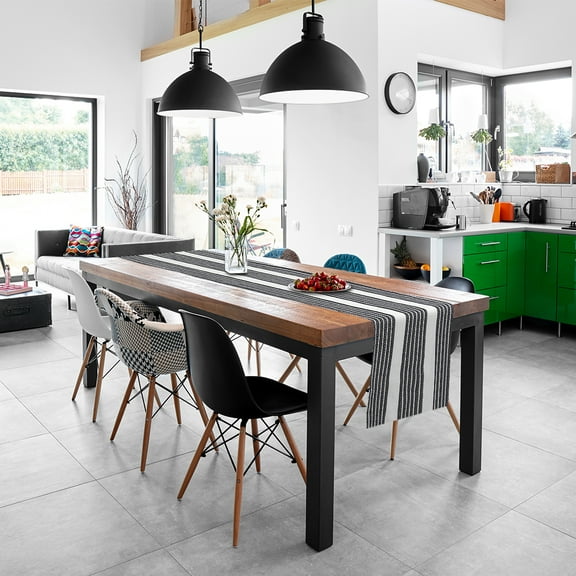 PiccoCasa 100% Cotton Table Runner Reversible Home Decor Black and White 14"x72"