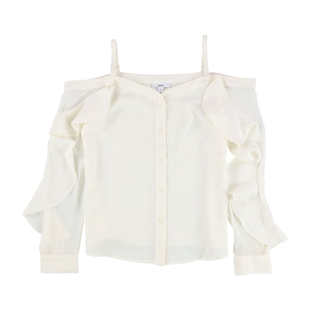 bar III Blusa sólida con botones para mujer, color blanco hueso, pequeña