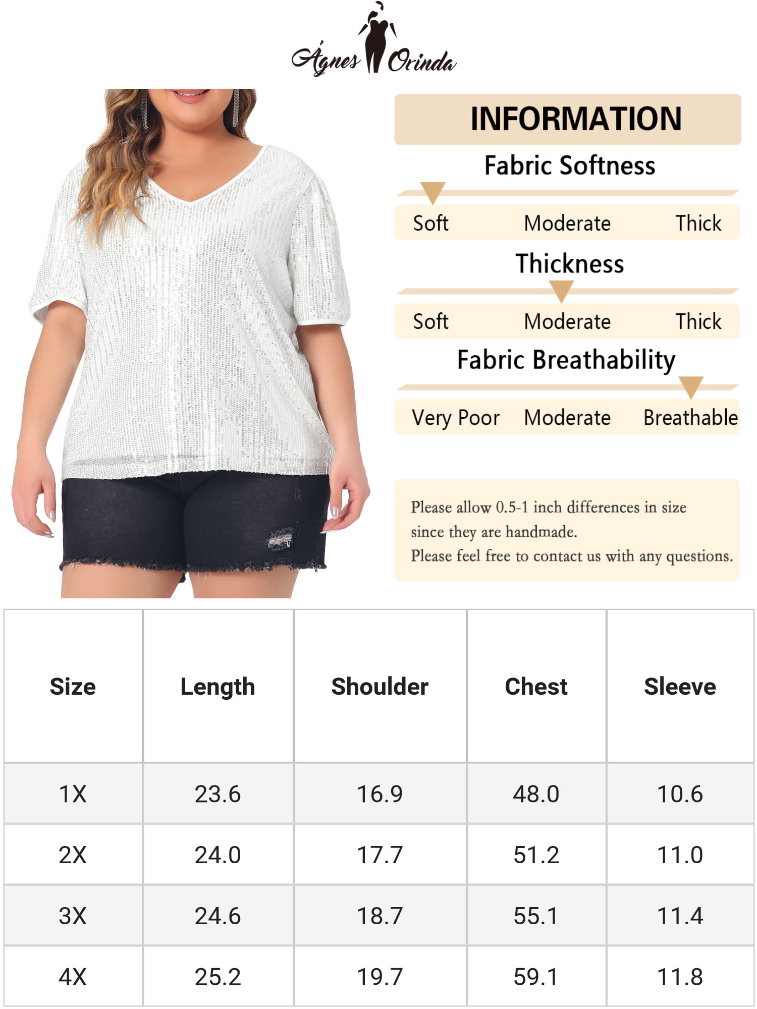 DARING DIVA Women's Plus Sparkly V Neck Short Sleeve Party Tops Blouses 3X Silver