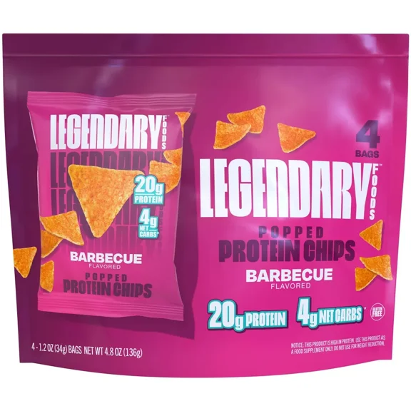 Legendary Foods Gluten Free and Keto Friendly Popped Protein Chips - BBQ - 4.8oz/4ct