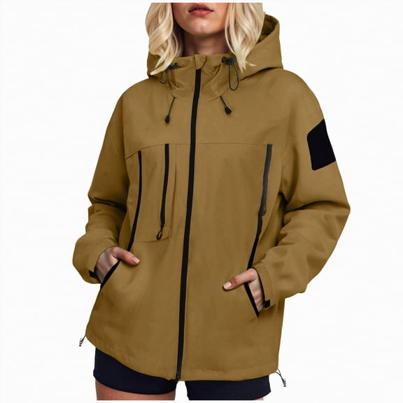Towmus Womens Rain Jacket With Hood Lightweight with Hood Waterproof Raincoats Lightweight Solid Color Outdoor Trench Coat