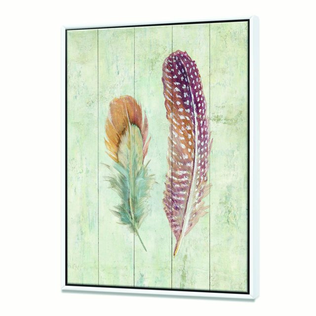 Plumes Naturelles sur Bois II - Toile Encadrée Style Ferme