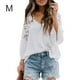 thumbnail image 3 of Sonducket Camisa de mujer con cuello en V Camisa de encaje Blusa en V Color sólido Botón de manga larga Top Prendas para la parte del cuerpo Blanco M, 3 of 6