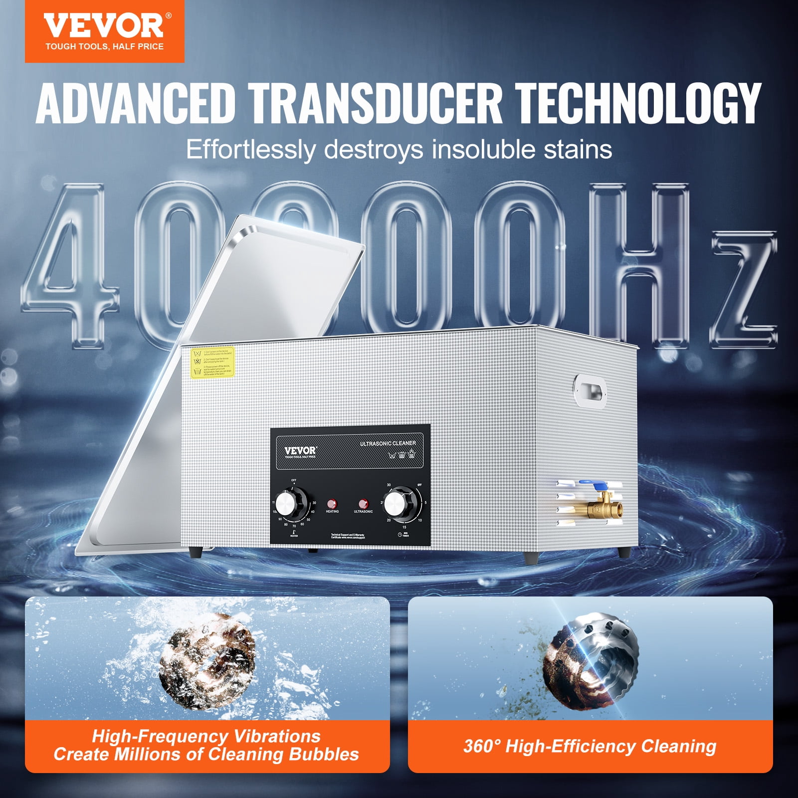 VEVOR 22L Ultrasonic Cleaner with Heater Timer & Basket, Professional Digital Sonic Cavitation Machine, 480W Cleaning Machine for Lab Tools, Metal Parts, Carburetor, Brass, Auto Parts, Engine Parts