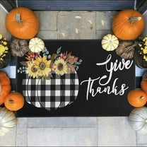 Thanksgiving Door Mat Outdoor 30x17inch, Anti-Slip Doormat, Sunflower Pumpkin Black and White Plaid Thanksgiving Fall Decorations for Yard, Entryway, Farmhouse, Patio, Front Porch Indoor Decor