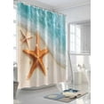 thumbnail image 3 of Summer Cyan Shower Curtain, Teal Beach Scenery Seaside Starfish Coastal Waterproof Shower Curtain Set with 12 Hooks Lightweight Washable Fabric Shower Curtains for Bathroom 48x72 Inches, 3 of 6
