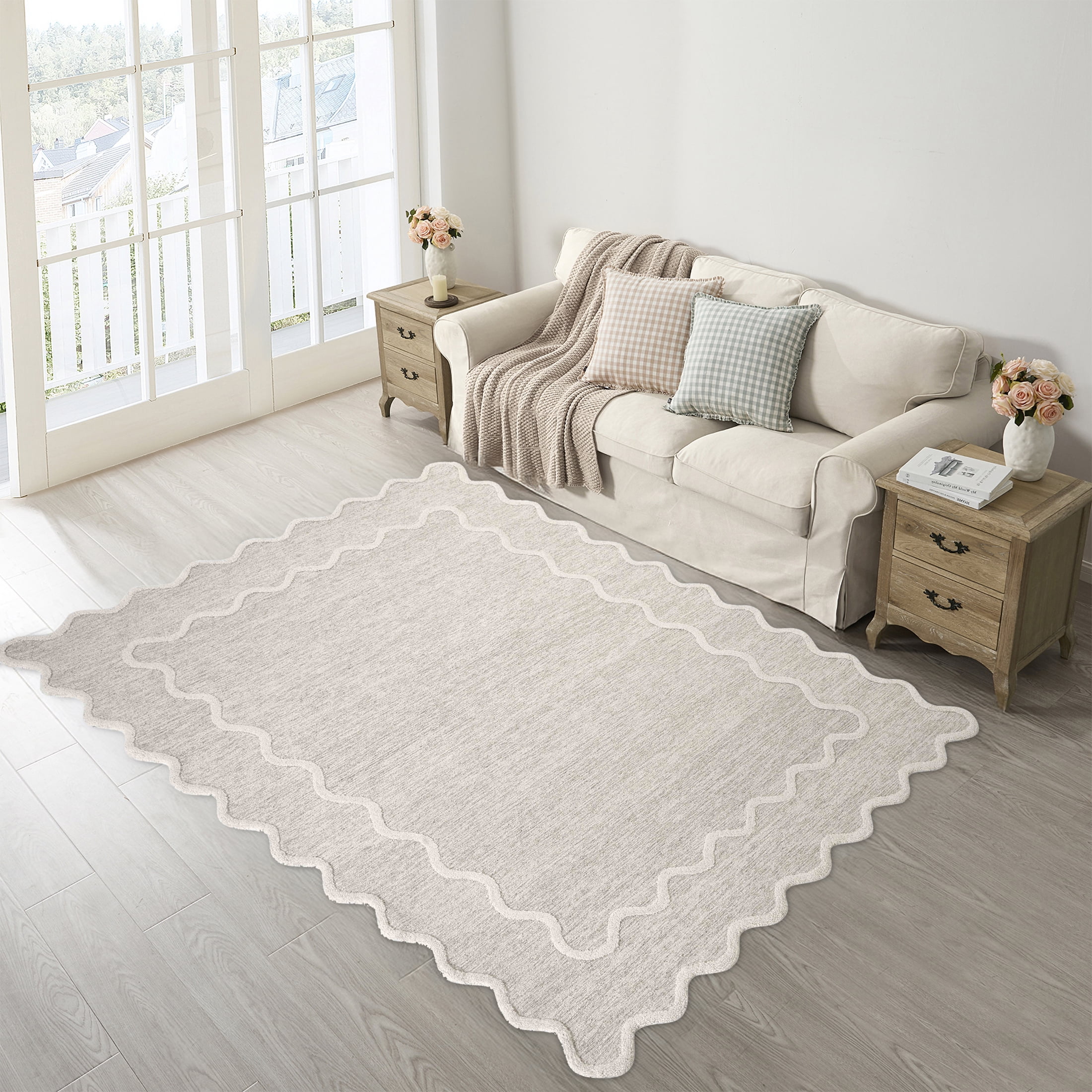 My Texas House Stella Indoor Area Rug, Ivory Scallop Wool, 8 ft x 10 ft