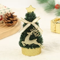 5" Tabletop Christmas Tree Mini Christmas Tree Potted Plants with Gold Star Snowflake/ Deer and Ribbon, Artificial Tree Pots Indoor Decorative for Holiday Tabletop and Desktop Decor
