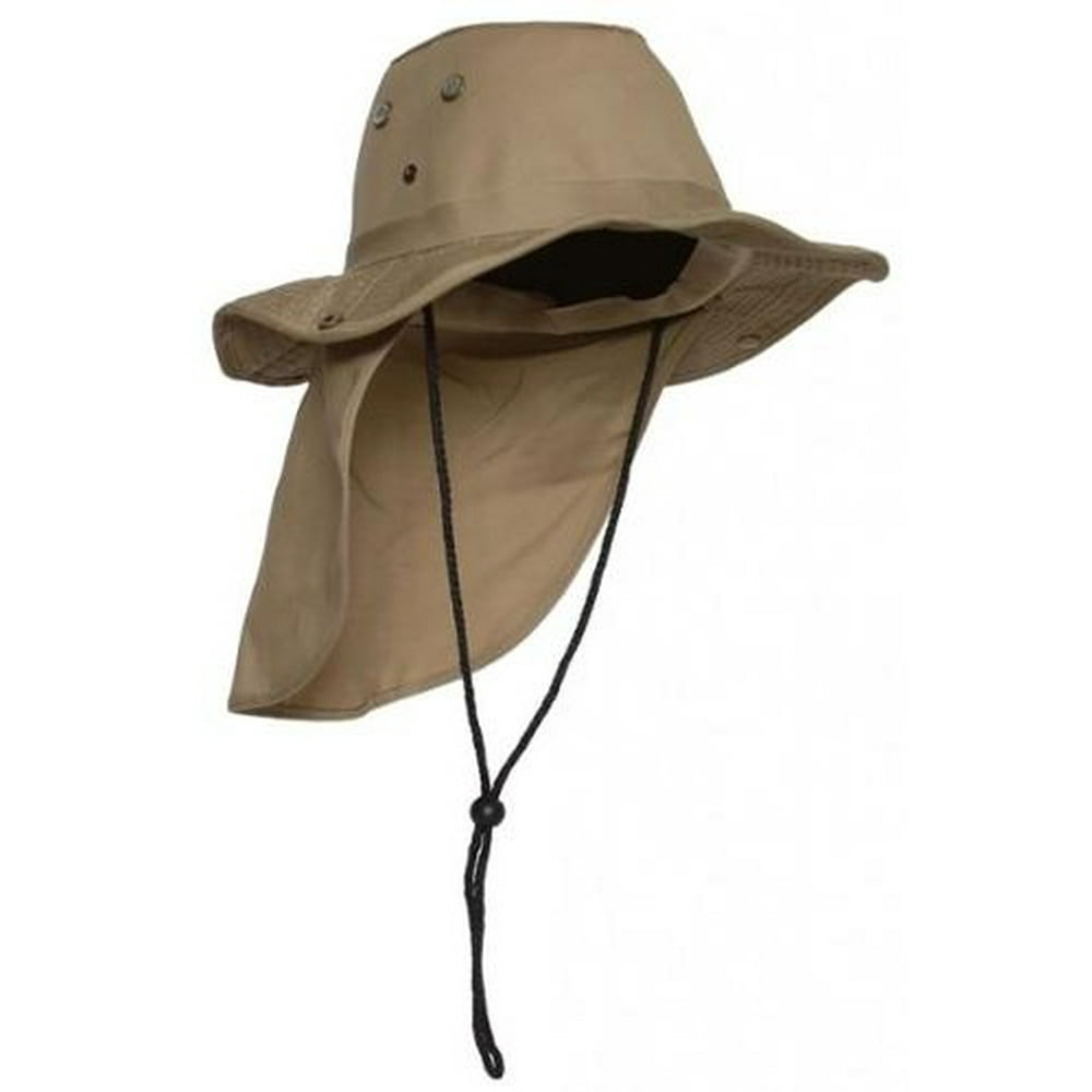 Top Headwear Safari Explorer Bucket Hat With Flap Neck Cover Khaki