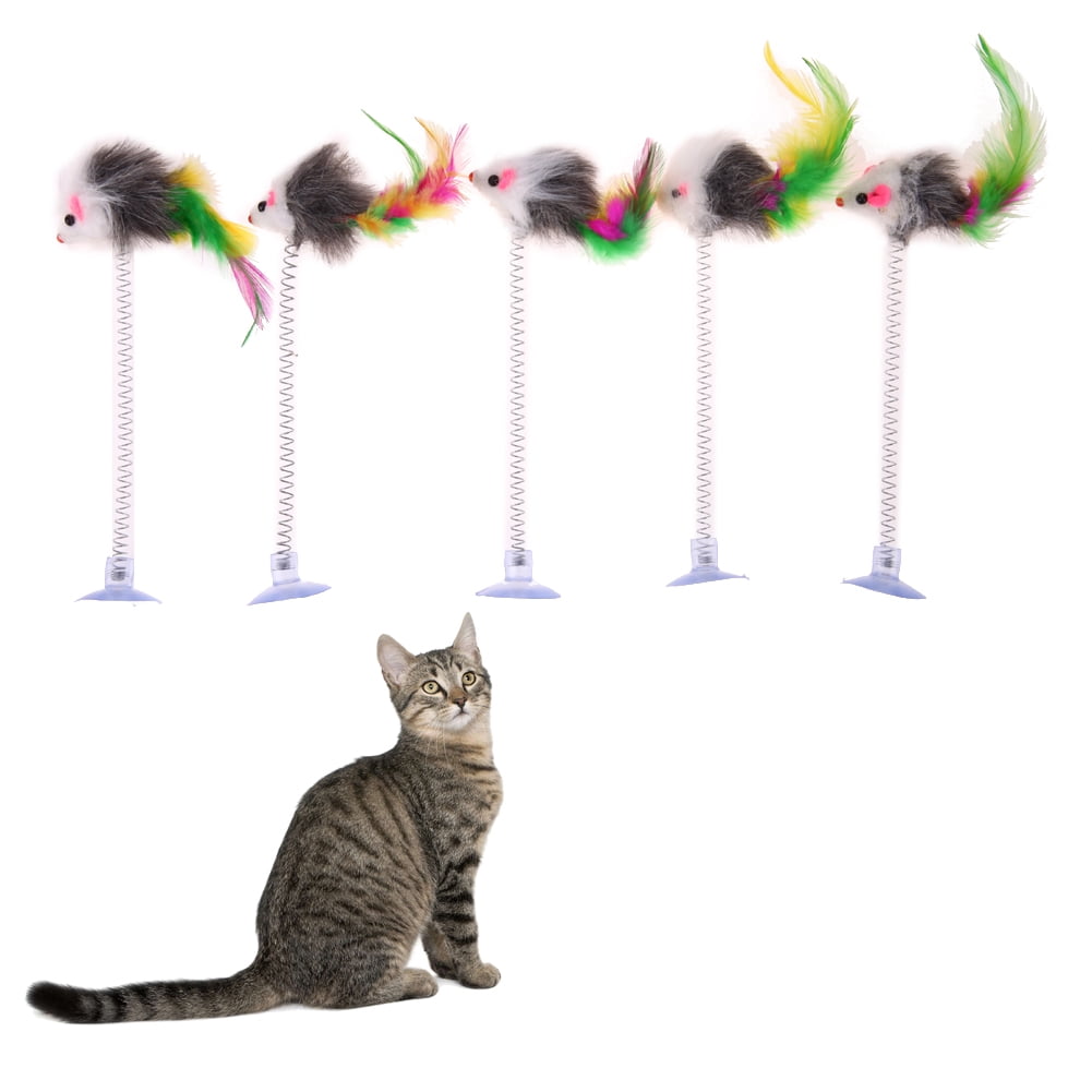Pet Feather False Mouse Bottom Sucker Cat Kitten Playing Scratch Funny Toy~! 