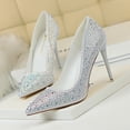 thumbnail image 5 of Zapatos de tacón alto con punta puntiaguda y boca poco profunda para mujer, de moda coreana, sexys, ajustados, con diamantes de colores, para mujer, 5 of 5