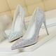 thumbnail image 5 of Zapatos de tacón alto con punta puntiaguda y boca poco profunda para mujer, de moda coreana, sexys, ajustados, con diamantes de colores, para mujer, 5 of 5
