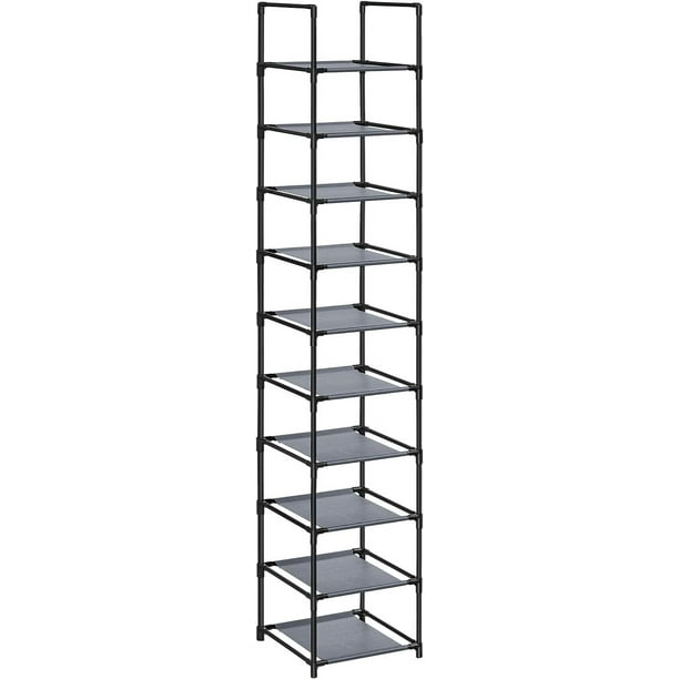 Zapatero, estante para zapatos de 10 niveles, organizador de almacenamiento de zapatos, ahorro de espacio, 13 x 13 x 68,1 pulgadas, marco de metal, estantes de tela no tejida, para entrada,