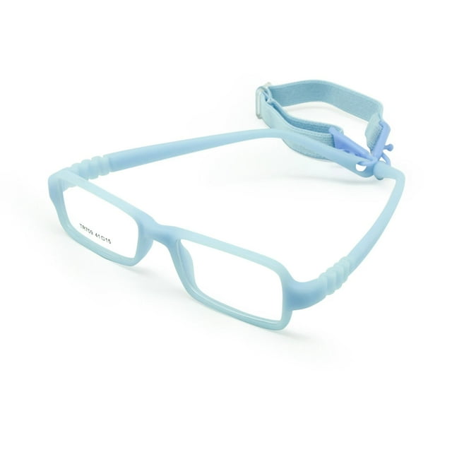EnzoDate Baby Eyeglasses & Strap Size 41, Rectangle Children Glasses Frame with Elastic Cord, Flexible One-piece Frame & Band Retainer