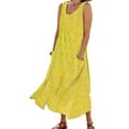 thumbnail image 1 of MAWCLOS Robes Évasées pour Femmes Col Rond Été Plage Robe Longue Sans Manches Maxi Robe Hawaïenne Vacances Imprimé Floral Jaune P, 1 of 2
