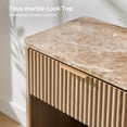 thumbnail image 3 of Hvoonc 24"H Fluted Wood Nightstand with Drawer, Small Oak Bedside Table with Faux Marble Top for Bedroom Living Room, 3 of 6