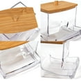 Qtip Holder Dispenser With Bamboo Lids, Clear Bathroom Organizer