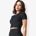 thumbnail image 3 of Women's Rib Knit Seamless Short Sleeve High Neck Cropped Sports Jacket-Large, Black, 3 of 6