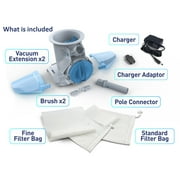 KOKIDO Heavy-Duty Rechargeable Cordless Pool Leaf Vacuum, Large Capacity Standard and Fine Filter Bags, Commercial Power, Inground and Above Ground Pools, XTROVAC 910