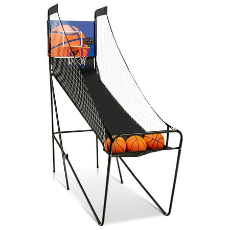 Costway - Foldable Single Shot Basketball Arcade Game W/Electronic Scorer 3 Basketballs - Black