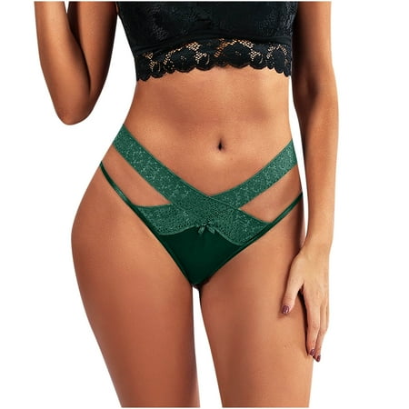 

Lenago Women’s Seamless Underwear Fashion Sexy Lace Flower Transparent Gauze Bow Low Waist G-string Pants Panties Thong on Clearance