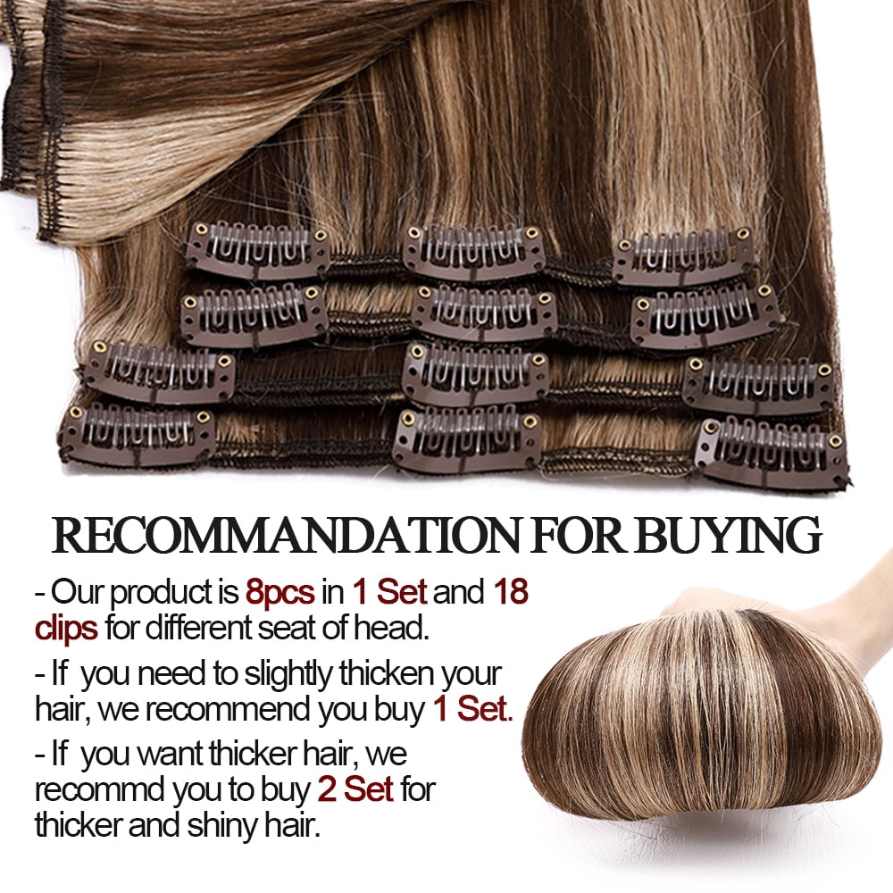 SEGO Human Hair Clip In 100% Remy Human Hair Extensions 8PCS 18 Clips Virgin Human Hair Natural Smooth Full Head
