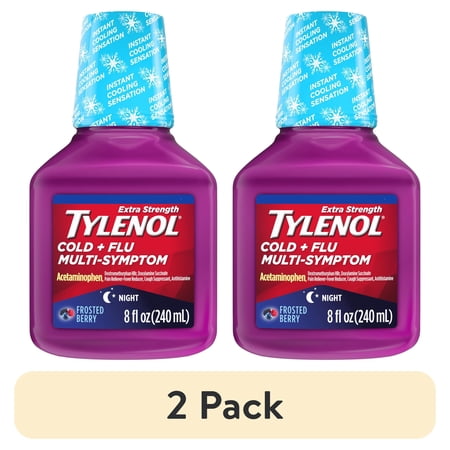 (2 pack) Tylenol Extra Strength Cold + Flu Multi-Symptom Night Liquid Cold Medicine