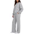 thumbnail image 3 of 2 Piece Lounge Sets for Women Casual Sweatsuits Crew Neck Oversized Sweatshirt & Wide Leg Pants Soft Fleece Lining Workout Airport Matching Set Tracksuit Fall Winter Outfits, 3 of 7