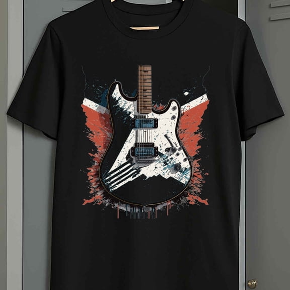 180gsm Camiseta para Hombre Casual - Camiseta de Guitarra Eléctrica para Hombre con Diseño Artístico Splash Musical Gráfico