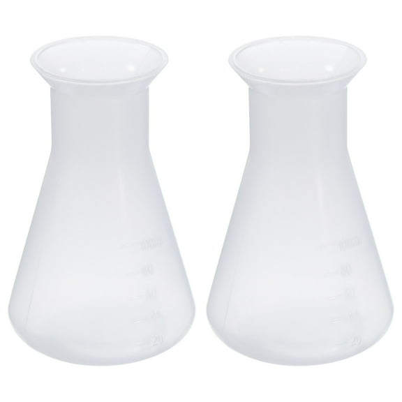 Uxcell 100ml Plastic Erlenmeyer Flask, 2 Pack Wide Mouth Conical Flask for Laboratory, Clear